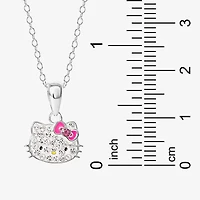 Girls White Crystal Sterling Silver 15 Inch Pendant Necklace