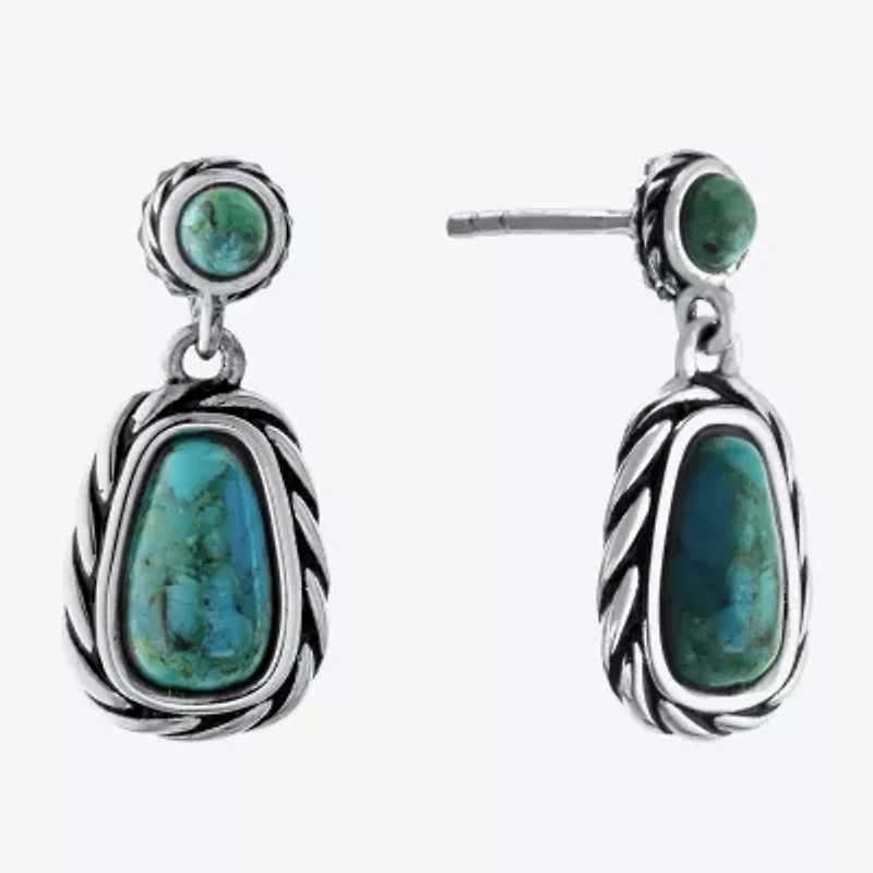 Womens Enhanced Blue Turquoise Sterling Silver Drop Earrings