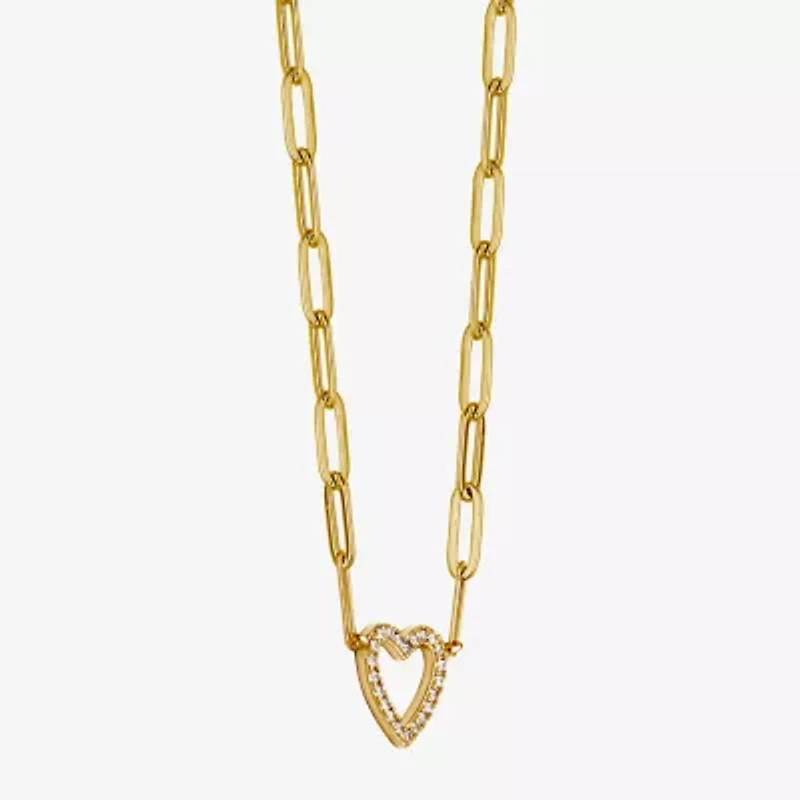 Paris 1901 By Charles Garnier Womens White Cubic Zirconia 18K Gold Over Silver Heart 18 Inch Pendant Necklace