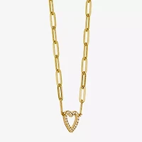 Paris 1901 By Charles Garnier Womens White Cubic Zirconia 18K Gold Over Silver Heart 18 Inch Pendant Necklace
