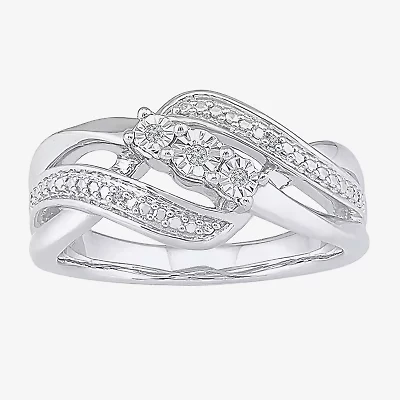 Womens Diamond Accent Natural White Sterling Silver Crossover Cocktail Ring