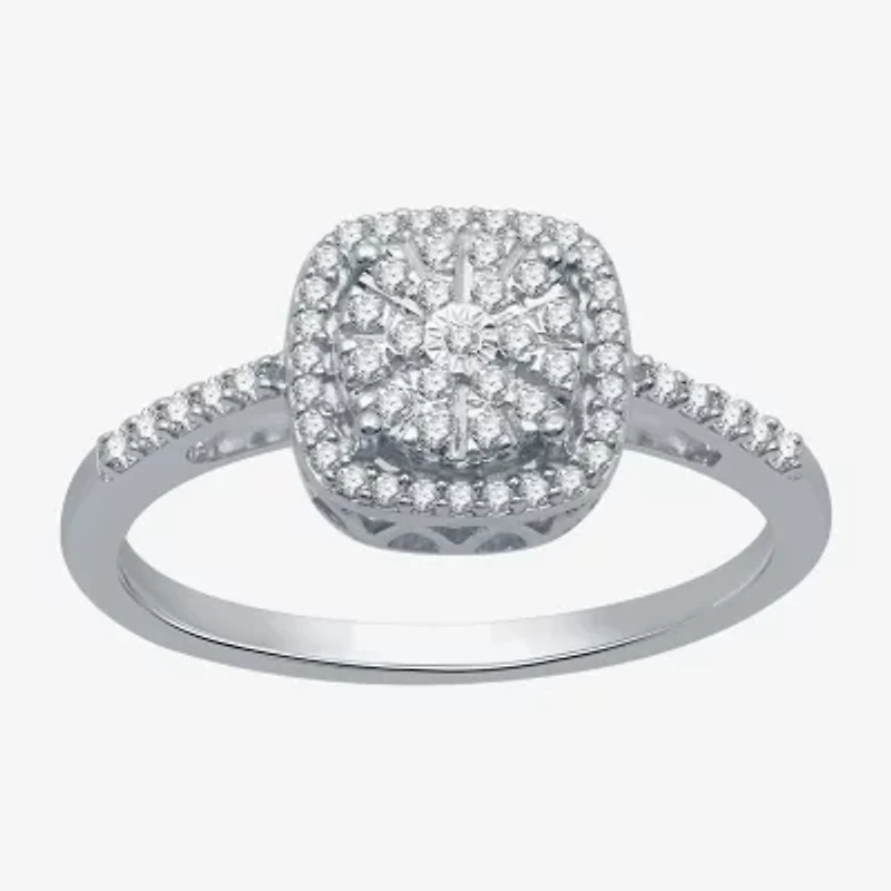(H-I / I1) Womens 1/4 CT. T.W. Lab Grown White Diamond Sterling Silver Cushion Halo Cocktail Ring