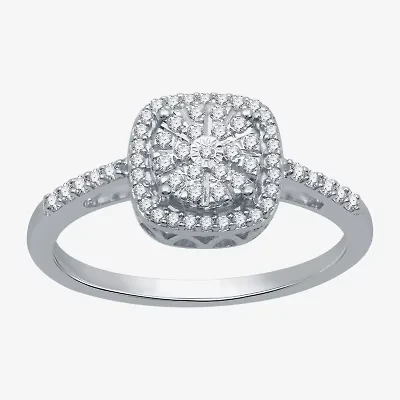 (H-I / I1) Womens 1/4 CT. T.W. Lab Grown White Diamond Sterling Silver Cushion Halo Cocktail Ring