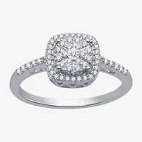 (H-I / I1) Womens 1/4 CT. T.W. Lab Grown White Diamond Sterling Silver Cushion Halo Cocktail Ring