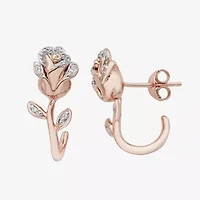 Womens 1/10 CT. T.W. Natural White Diamond 14K Rose Gold Over Silver Flower Beauty and the Beast Belle Princess Drop Earrings