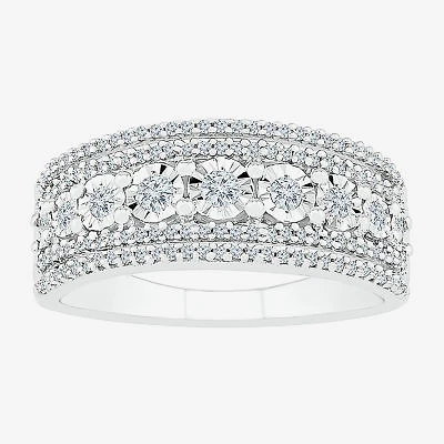 Womens 2MM 1/3 CT. T.W. Natural White Diamond Sterling Silver Band