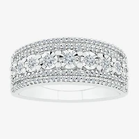 Womens 2MM 1/3 CT. T.W. Natural White Diamond Sterling Silver Band