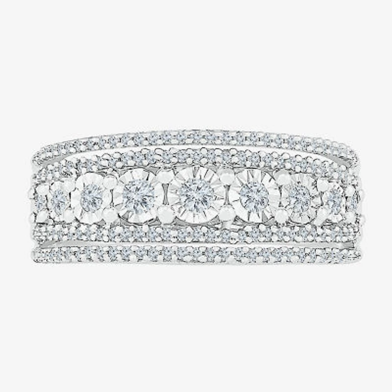 Womens 2MM 1/3 CT. T.W. Natural White Diamond Sterling Silver Band