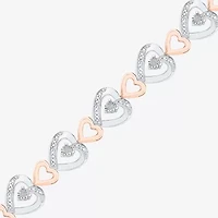 Womens 1/10 CT. T.W. Natural White Diamond 14K Rose Gold Over Silver Heart 7.25 Inch Tennis Bracelet