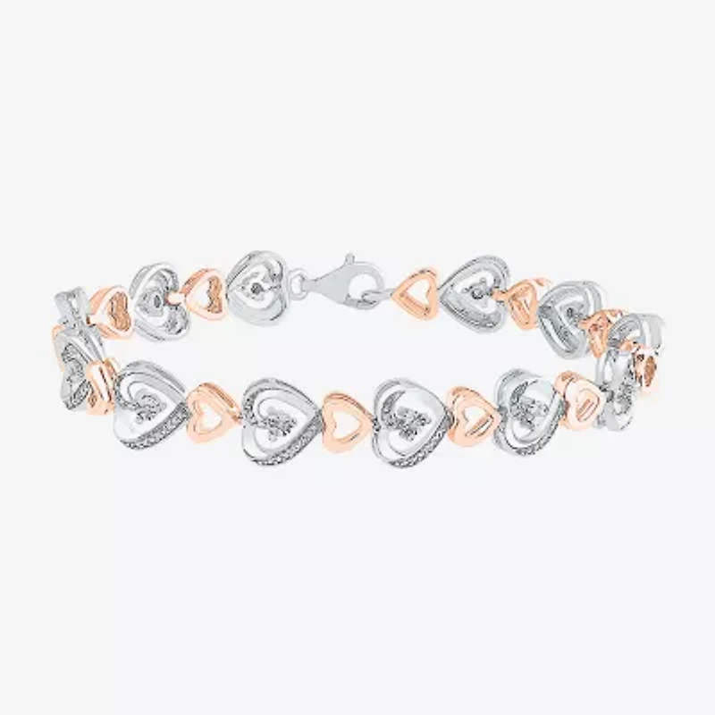 Womens 1/10 CT. T.W. Natural White Diamond 14K Rose Gold Over Silver Heart 7.25 Inch Tennis Bracelet