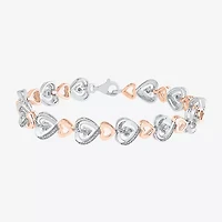 Womens 1/10 CT. T.W. Natural White Diamond 14K Rose Gold Over Silver Heart 7.25 Inch Tennis Bracelet