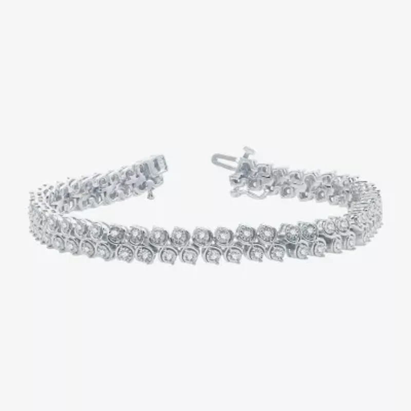 (H-I / I1) Womens 1 CT. T.W. Lab Grown White Diamond Sterling Silver 7.5 Inch Tennis Bracelet