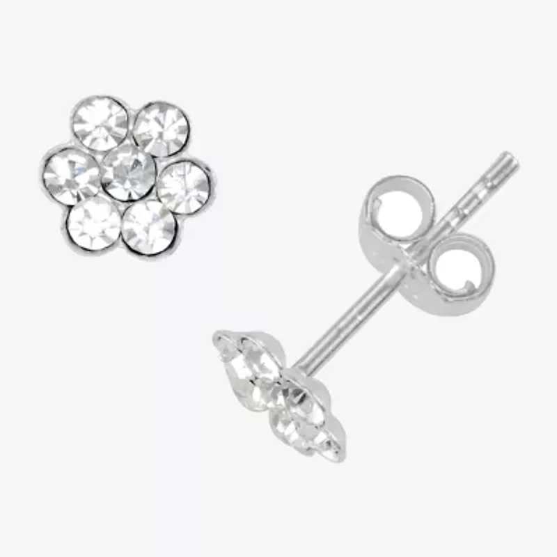 Itsy Bitsy White Sterling Silver 4mm Flower Stud Earrings