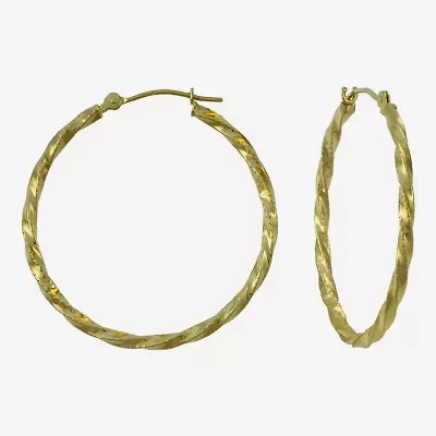 14K Yellow Gold  28mm Textured Hoop Earrings