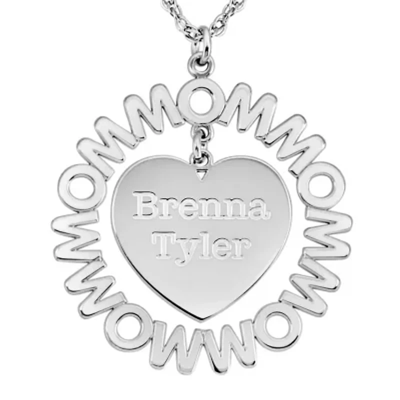 Personalized "Mom" with Child Names Heart 27mm Pendant Necklace