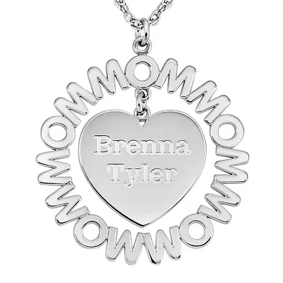 Personalized "Mom" with Child Names Heart 27mm Pendant Necklace