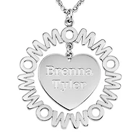 Personalized "Mom" with Child Names Heart 27mm Pendant Necklace