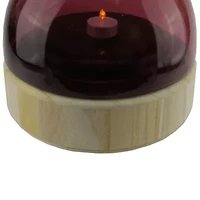 9.75'' Merlot Colored Glass Pillar Candle Holder with Wooden Base