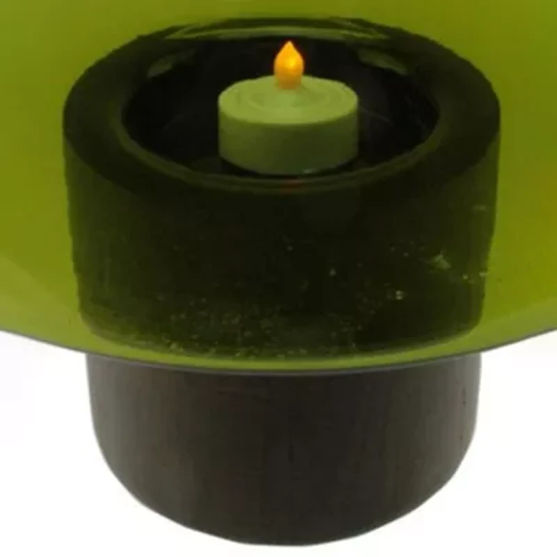 9.75'' Transparent Olive Green Glass Candle Holder with Wooden Base