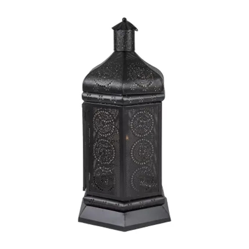 21.5'' Black and Gold Moroccan Style Pillar Candle Table Lantern