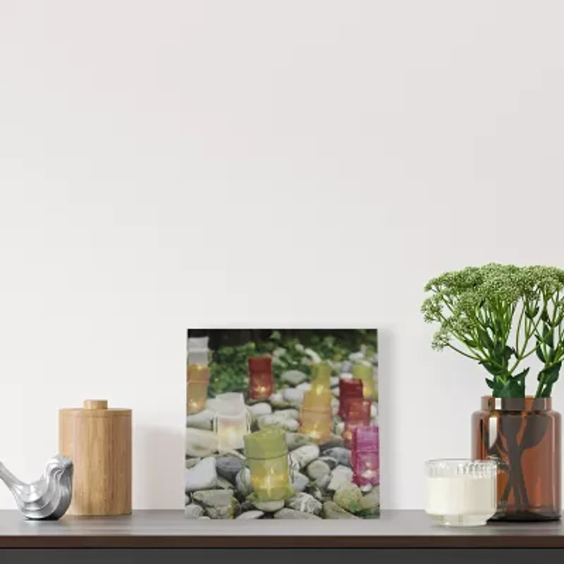 LED Lighted Flickering Garden Party Colorful Candle Bags Canvas Wall Art 11.75'' x 11.75''