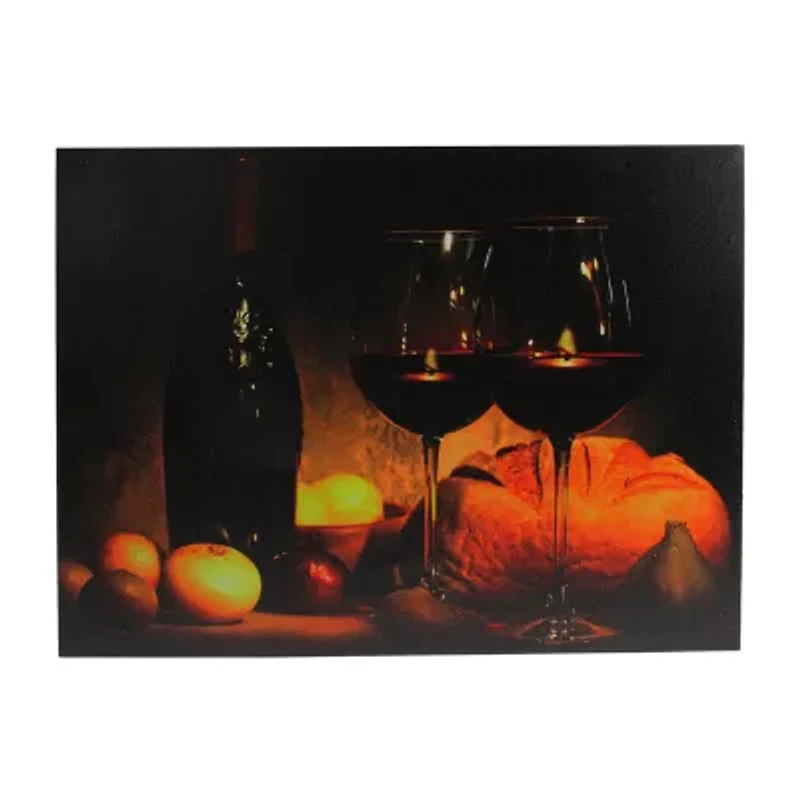 Orange LED Lighted Flickering Wine Bread and Candles Canvas Wall Art 15.75" x 11.75"