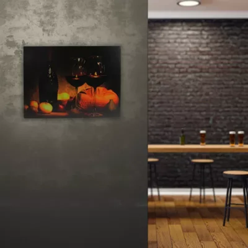 Orange LED Lighted Flickering Wine  Bread  and Candles Canvas Wall Art 15.75" x 11.75"