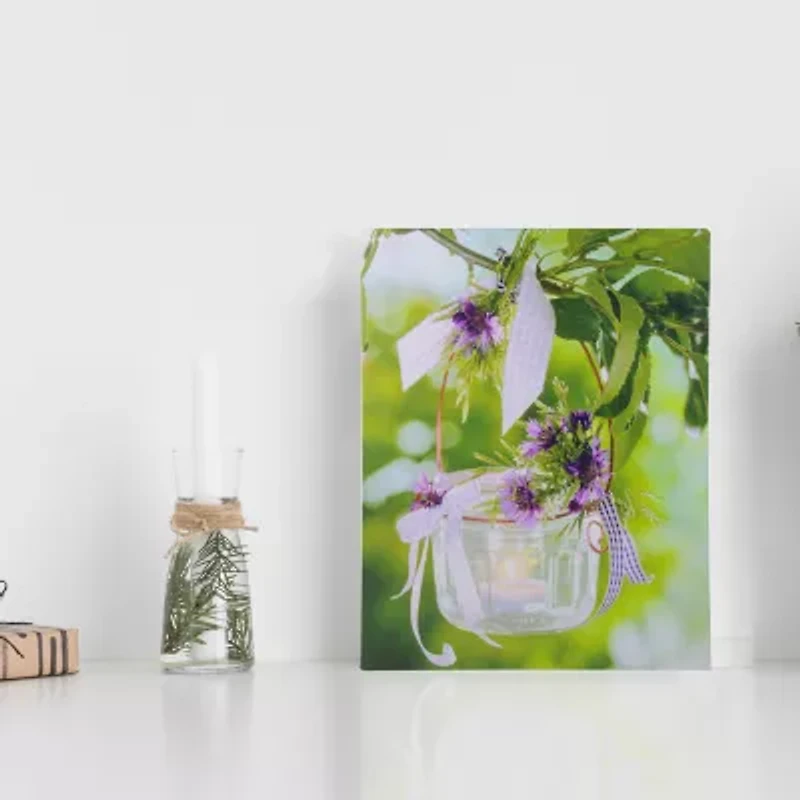 LED Lighted Tea Candle with Purple Flowers Canvas Wall Art 15.75" x 11.75"