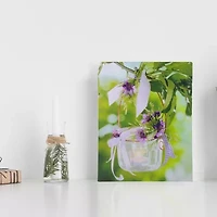 LED Lighted Tea Candle with Purple Flowers Canvas Wall Art 15.75" x 11.75"