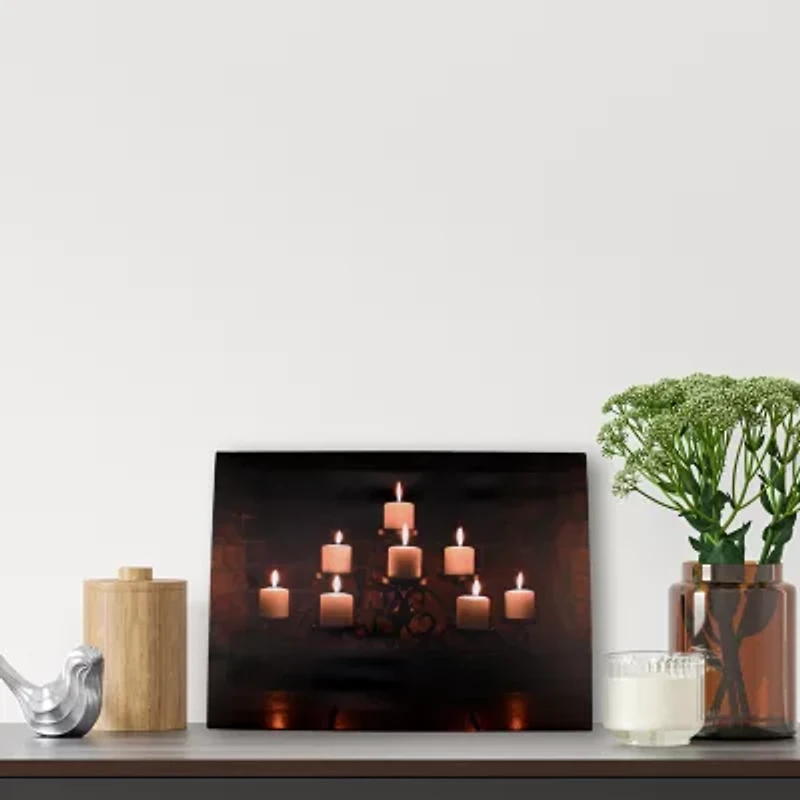 LED Lighted Flickering Rustic Fireplace Candles Canvas Wall Art 11.75" x 15.75"