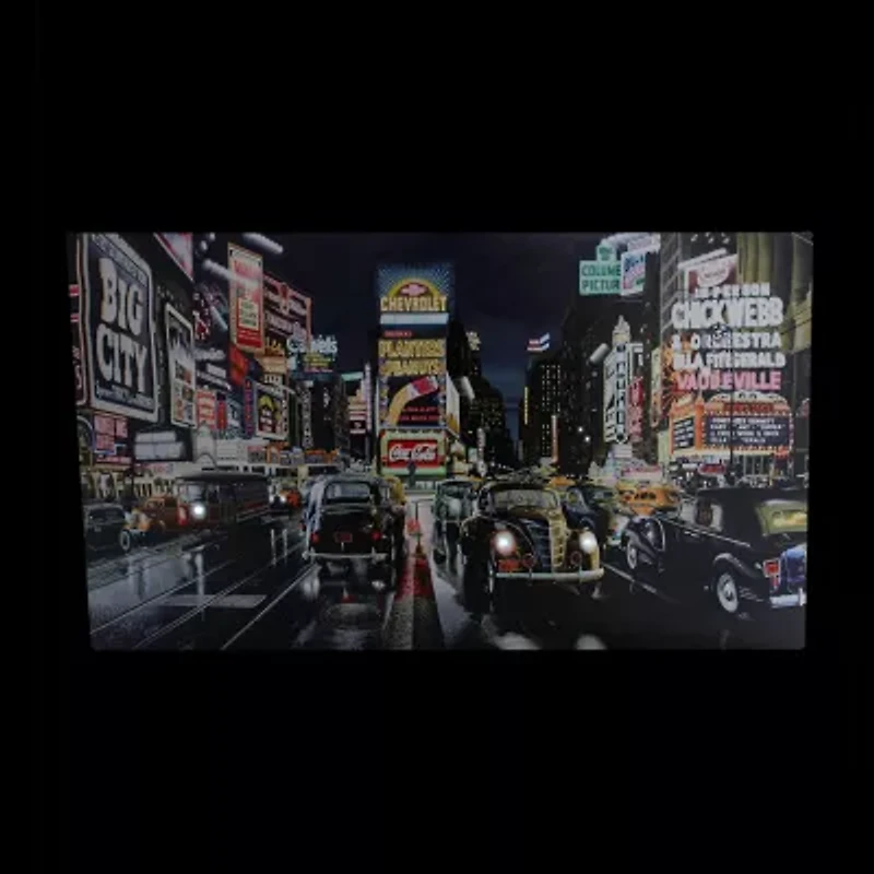 LED Lighted NYC Times Square and Classic Cars Canvas Wall Art 15.75" x 23.75"