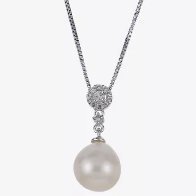 Cultured Freshwater Pearl And Genuine White Topaz Sterling Silver Pendant