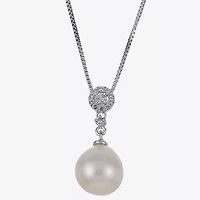 Cultured Freshwater Pearl And Genuine White Topaz Sterling Silver Pendant