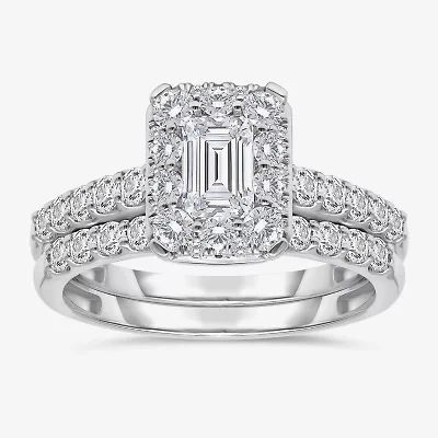 I / I1) Womens CT. T.W. Lab Grown White Diamond 10K Gold Side Stone Halo Bridal Set