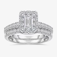 I / I1) Womens CT. T.W. Lab Grown White Diamond 10K Gold Side Stone Halo Bridal Set