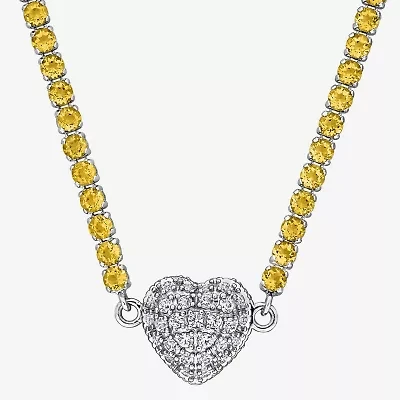 Womens Gemstone Sterling Silver Heart Tennis Necklaces