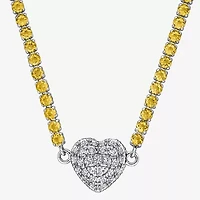 Womens Gemstone Sterling Silver Heart Tennis Necklaces