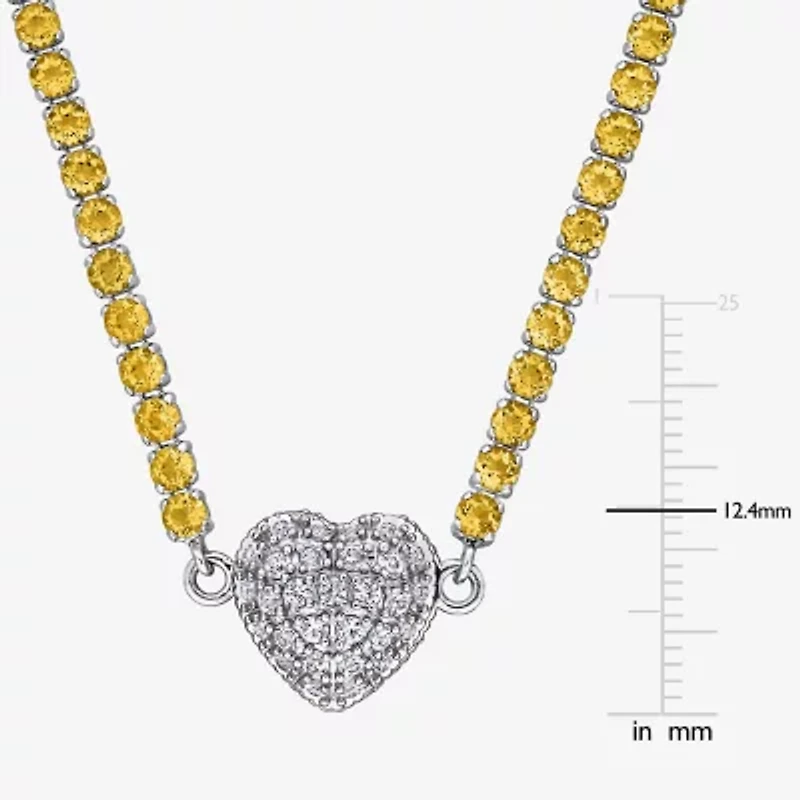 Womens Gemstone Sterling Silver Heart Tennis Necklaces