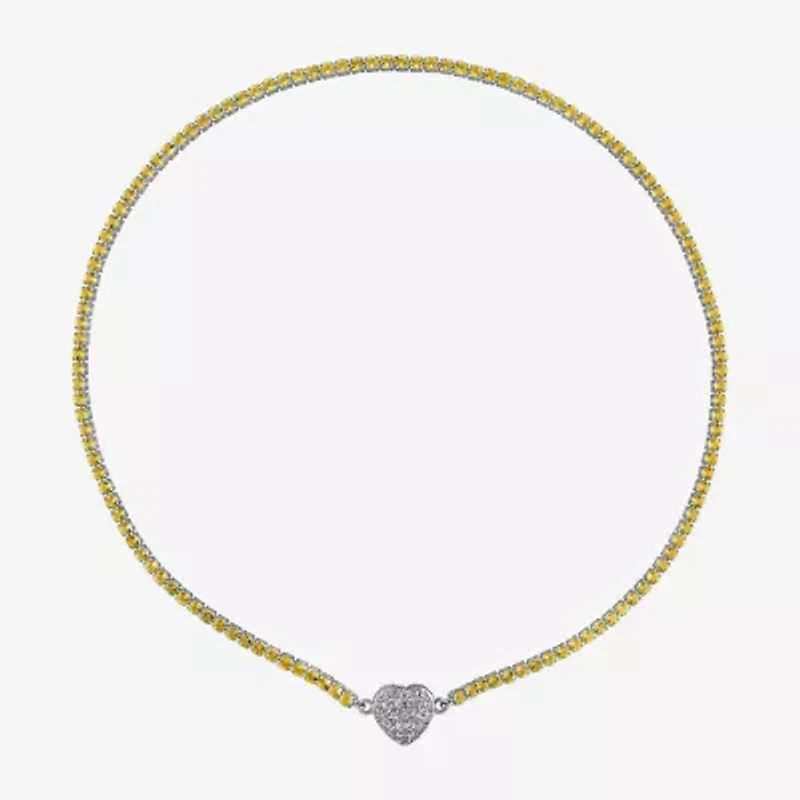 Womens Gemstone Sterling Silver Heart Tennis Necklaces
