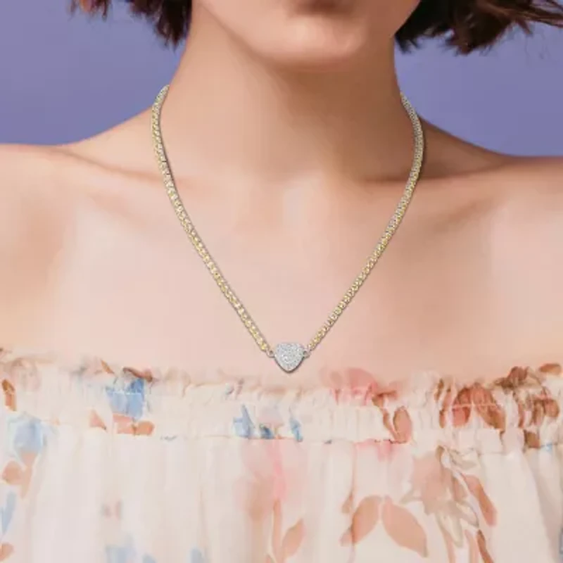 Womens Gemstone Sterling Silver Heart Tennis Necklaces