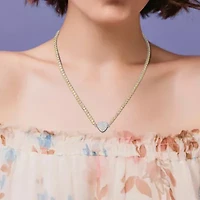 Womens Gemstone Sterling Silver Heart Tennis Necklaces