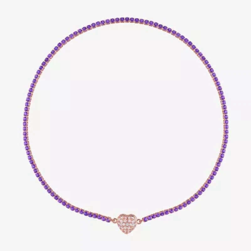 Womens Gemstone Sterling Silver Heart Tennis Necklaces