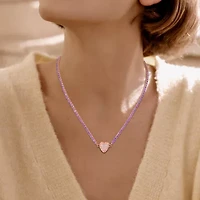 Womens Gemstone Sterling Silver Heart Tennis Necklaces