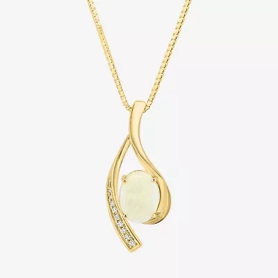 Effy  Womens Diamond Accent Genuine White Opal 14K Gold 18 Inch Pendant Necklace