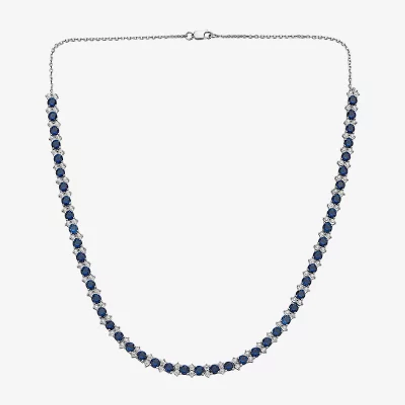 Effy Womens Blue Sapphire Sterling Silver 16 Inch Tennis Necklace