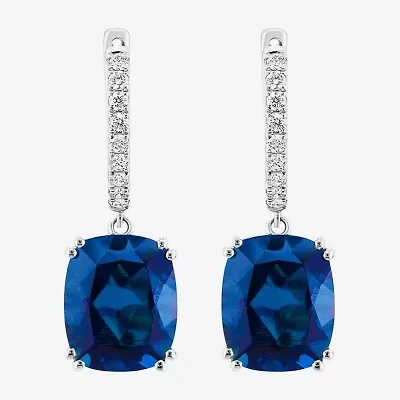 Effy Final Call Womens 1/4 CT. T.W. Lab Created Blue Sapphire 14K White Gold Cushion Drop Earrings