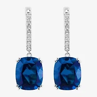 Effy Final Call Womens 1/4 CT. T.W. Lab Created Blue Sapphire 14K White Gold Cushion Drop Earrings