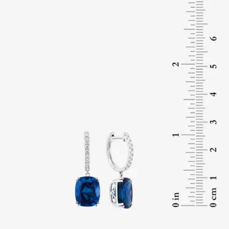 Effy Final Call Womens 1/4 CT. T.W. Lab Created Blue Sapphire 14K White Gold Cushion Drop Earrings