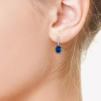Effy  Womens 1/4 CT. T.W. Lab Created Blue Sapphire 14K White Gold Cushion Drop Earrings