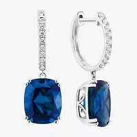 Effy  Womens 1/4 CT. T.W. Lab Created Blue Sapphire 14K White Gold Cushion Drop Earrings